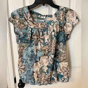 Van-Heusen blue green and brown Print Women's Top size M